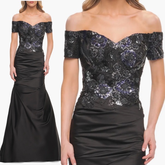 Off the Shouder Embroidered
Bodice Satin Mermaid Gown
La Femme size 8 - Picture 1 of 7
